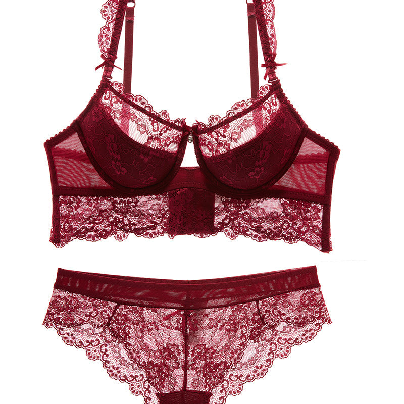 Scallop Edge Mesh Lace Embroidery Cotton  Lingerie Set