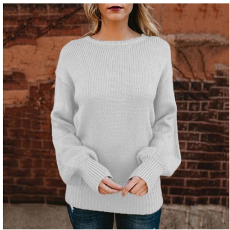 U Neck Long Sleeve Back Bow Tie Knitted Sweater Knitwear