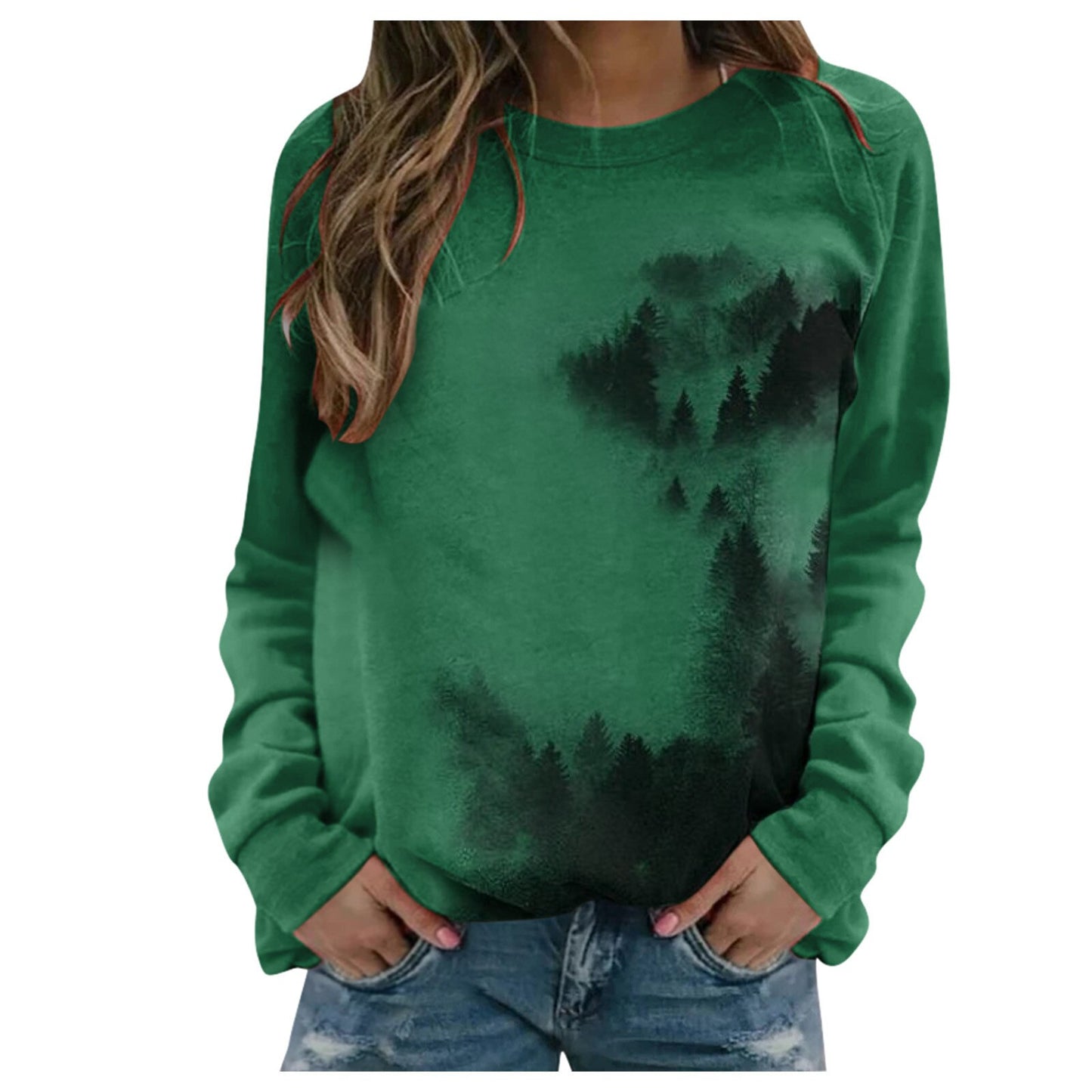 Mountains Pattern Print Sweatshirts Warm Autumn Aesthetic Clothing O Neck Long Sleeve Shirts Casual Loose Comfy Tunic Tops