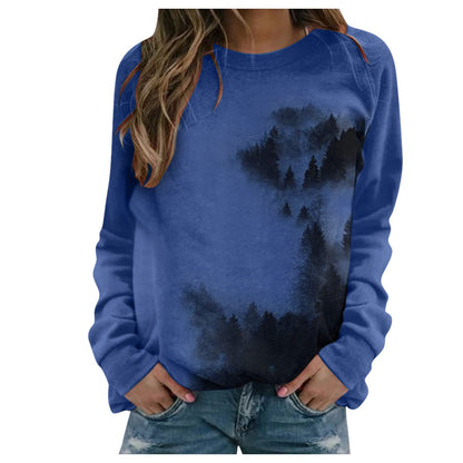 Mountains Pattern Print Sweatshirts Warm Autumn Aesthetic Clothing O Neck Long Sleeve Shirts Casual Loose Comfy Tunic Tops