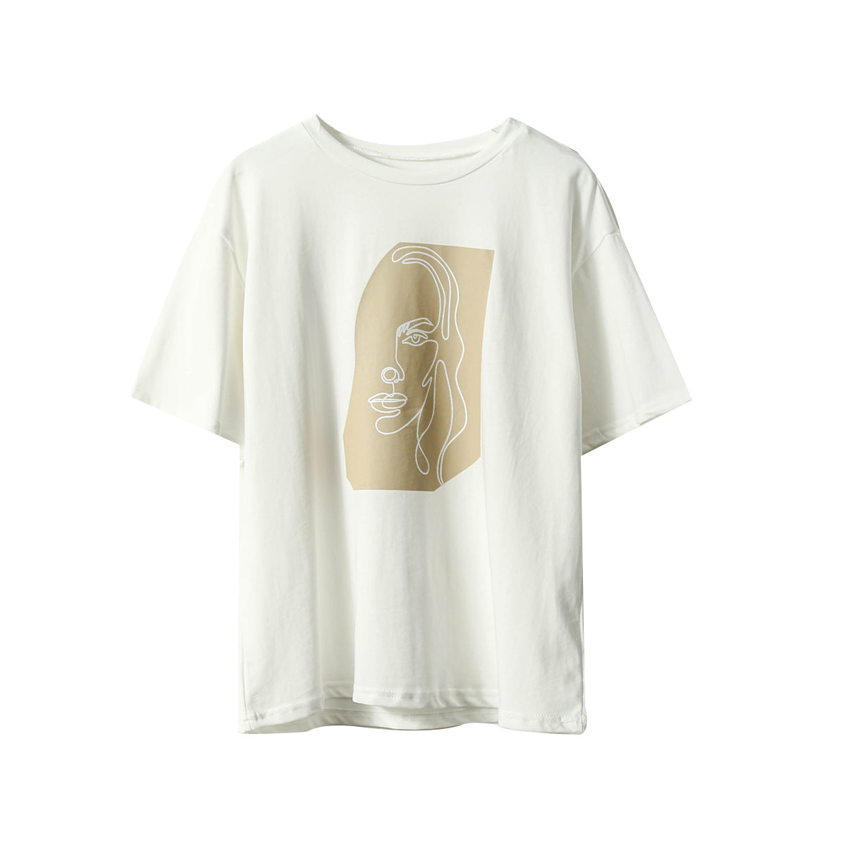 Toppies Abstract T-shirts Character Printing Women Tops Solid Color Summer white Cotton Tops Tees harajuku clothing