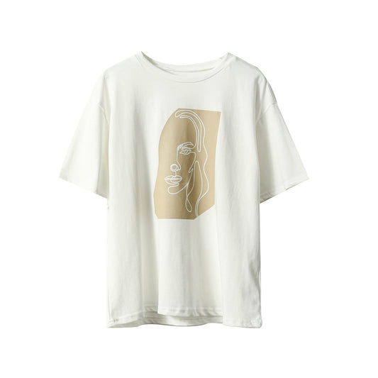 Toppies Abstract T-shirts Character Printing Women Tops Solid Color Summer white Cotton Tops Tees harajuku clothing