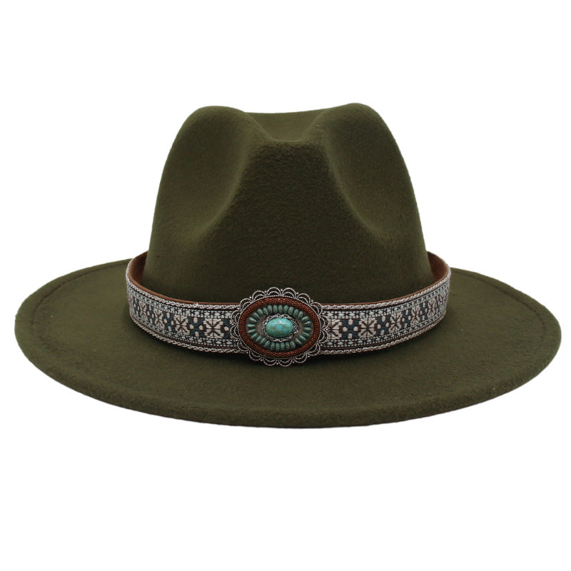 Ethnic Style Turquoise Gem Detail Cotton Fedora