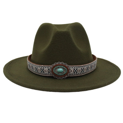 Ethnic Style Turquoise Gem Detail Cotton Fedora