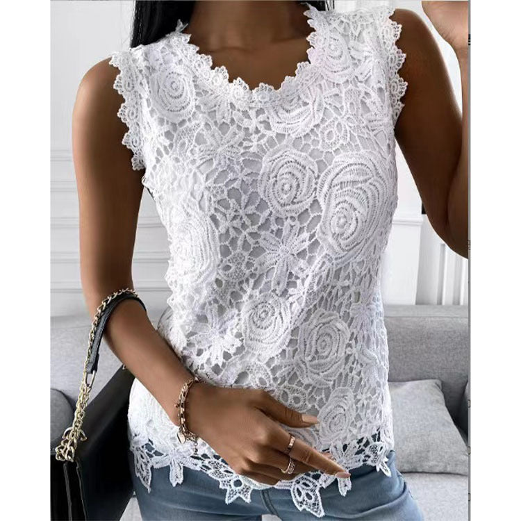 Flowers Lace Rose Embroidery Summer Vest