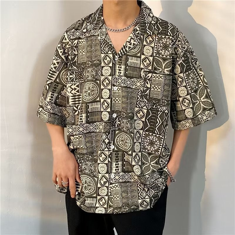 Men's Casual Short Sleeve Loose Shirt Stretch Fabric