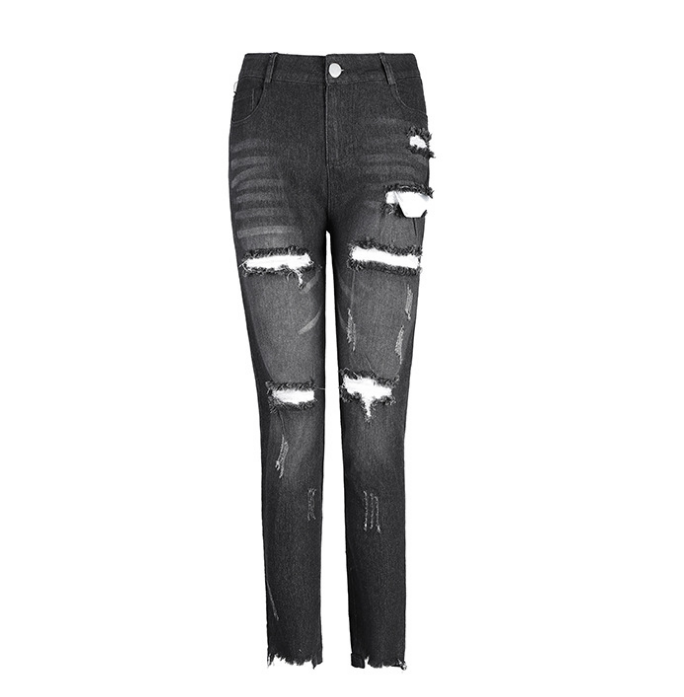 Women's jeans, pierced feet, mid-rise jeans