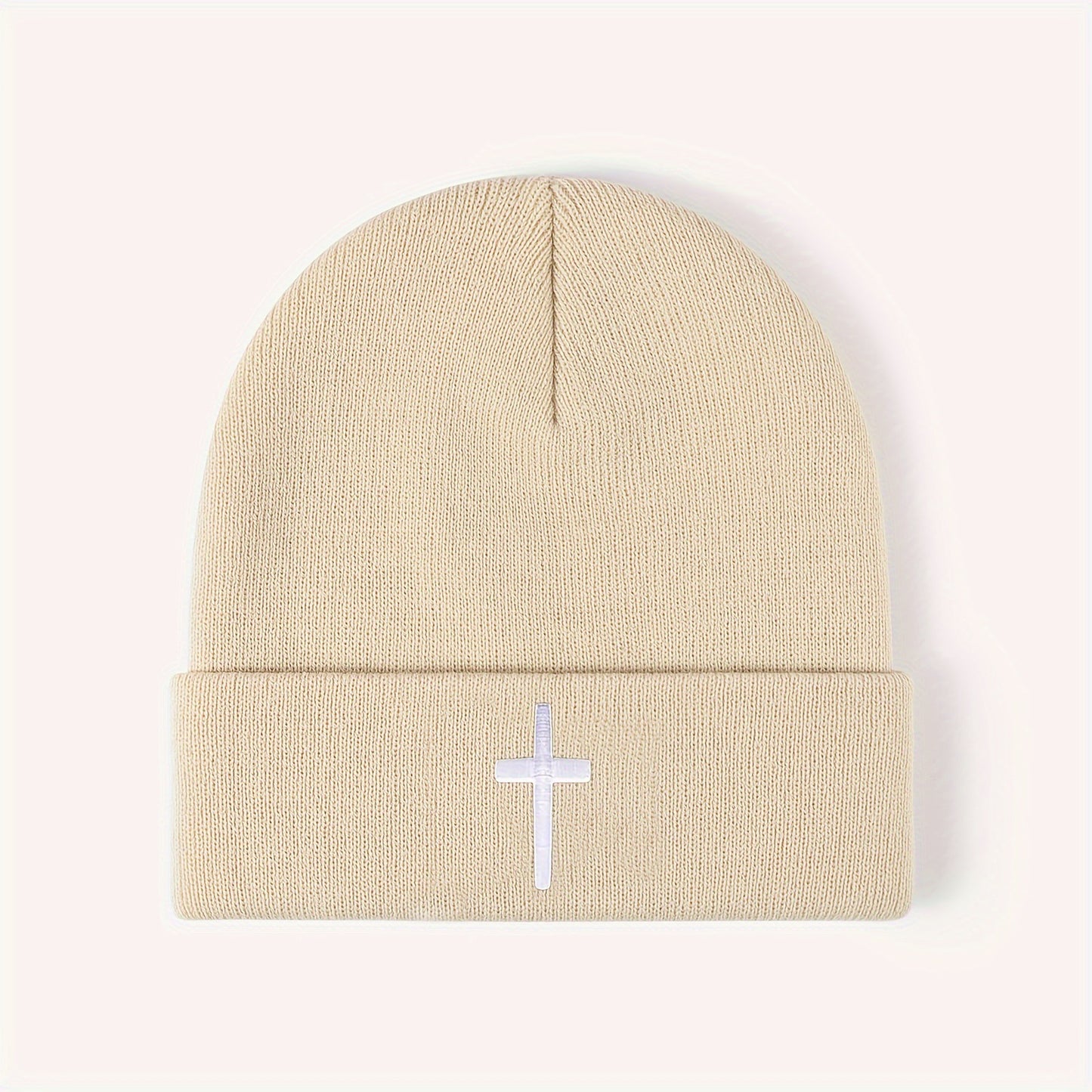 Embroidered Cross Acrylic Knitted Beanie