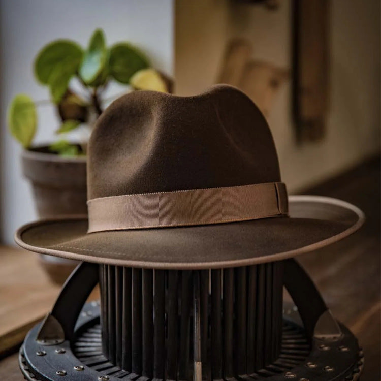 Soft Wool Ribbon Detail Pencil Brim Fedora