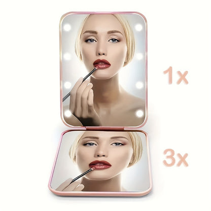 Portable Handheld Folding Makeup Mirror LED Light 8 Lamp Beads