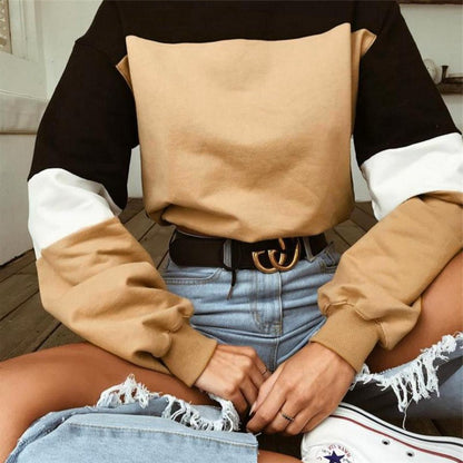 Tether Stitching Long Sleeve Crew Neck Sweater