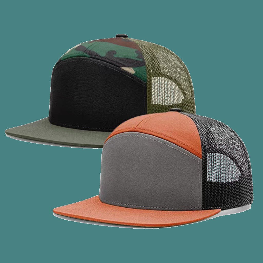 Flat Brim 7 Panel Snap Back Trucker Cap