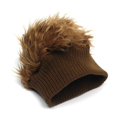 Knitted Sleeve Cap Furry Wig Snow Beanie