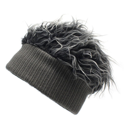 Knitted Sleeve Cap Furry Wig Snow Beanie