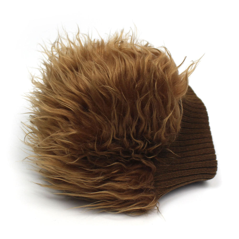 Knitted Sleeve Cap Furry Wig Snow Beanie