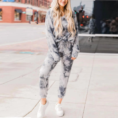 Tie Dye Long Sleeve Top Full Length Pants Travel Clothes Loungewear Set