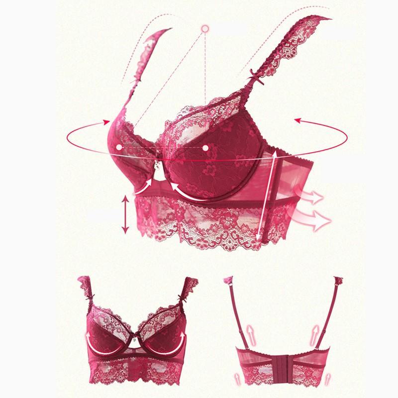 Mesh Lace Embroidery Pearl Detail Mousse Women Sexy Bra Set Ultra-thin Red Black Lace Bras Underwear Push up Bra and underwear