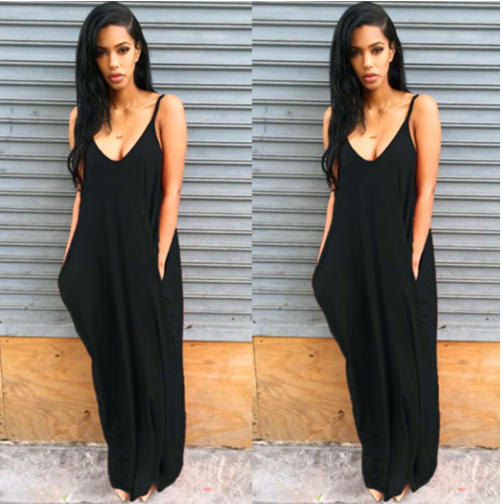 Loose Fit Strappy Plunge Long Summer Dresses