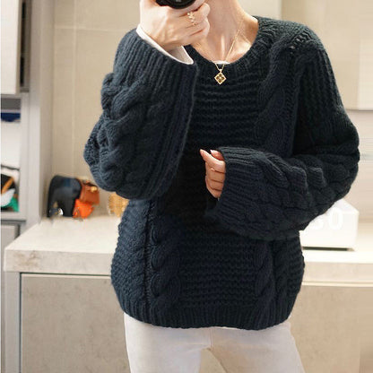 Thick Long Sleeve Cable Knit Knitwear Jumper