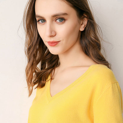 Yellow Basic V Neck Sweater Top