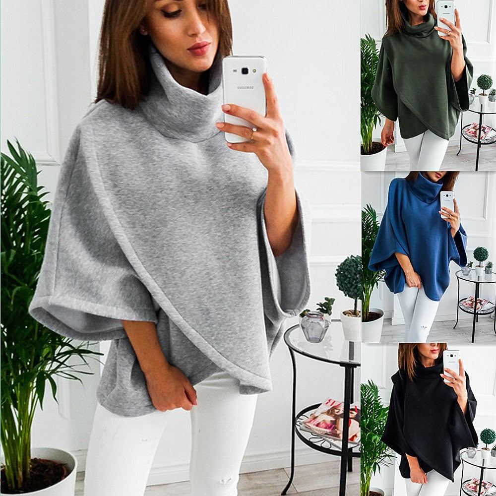 Turtle Neck Batwing Half Loose Sleeve Poncho