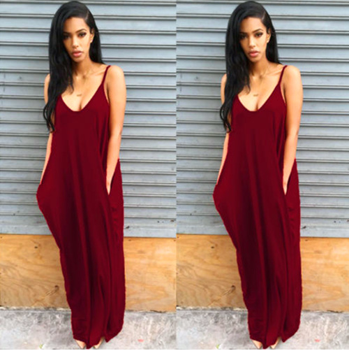 Loose Fit Strappy Plunge Long Summer Dresses