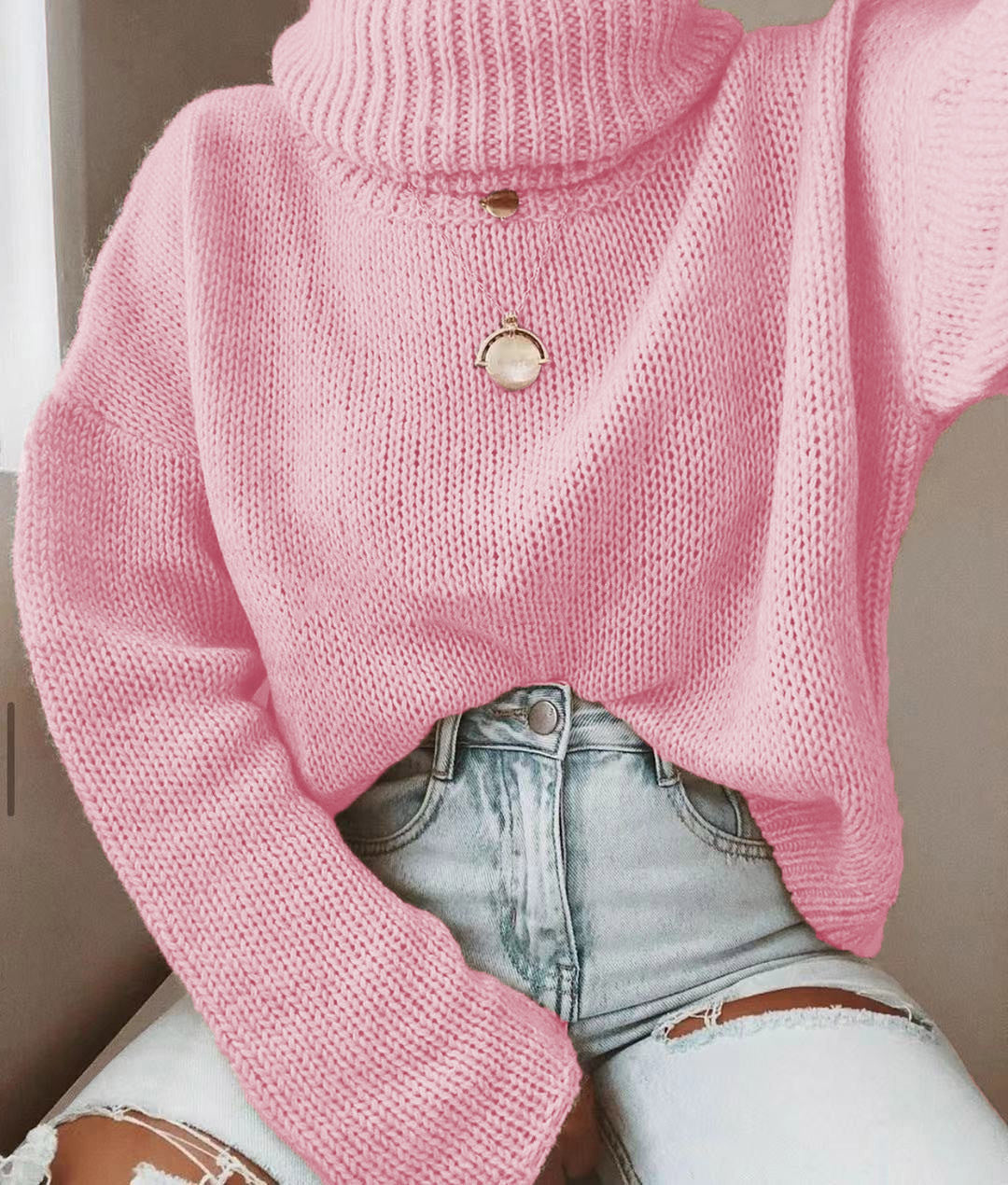 Hollow Back Turtleneck  Sweater