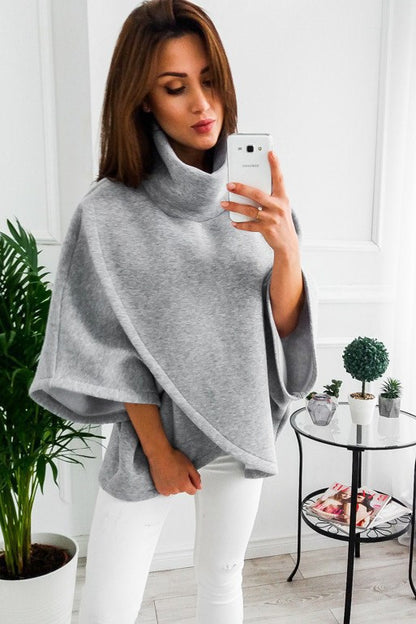 Turtle Neck Batwing Half Loose Sleeve Poncho