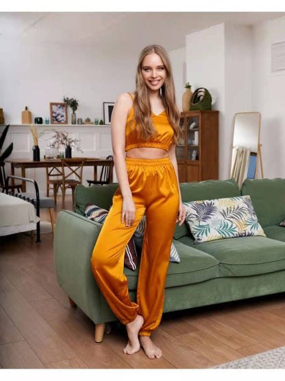 Strappy Crop and Long Leg Elastic Hem Pajama Set