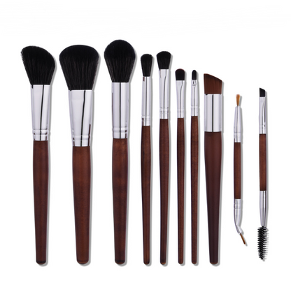 10 Wood Handle makeup brushes