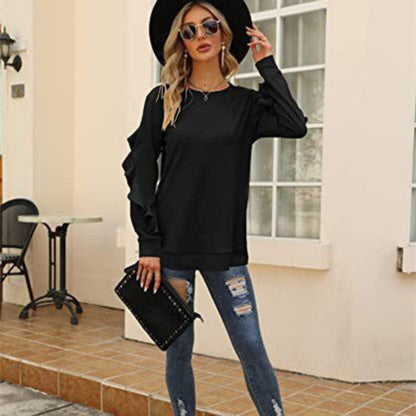 Pleated Lace Frill Long Sleeve Top