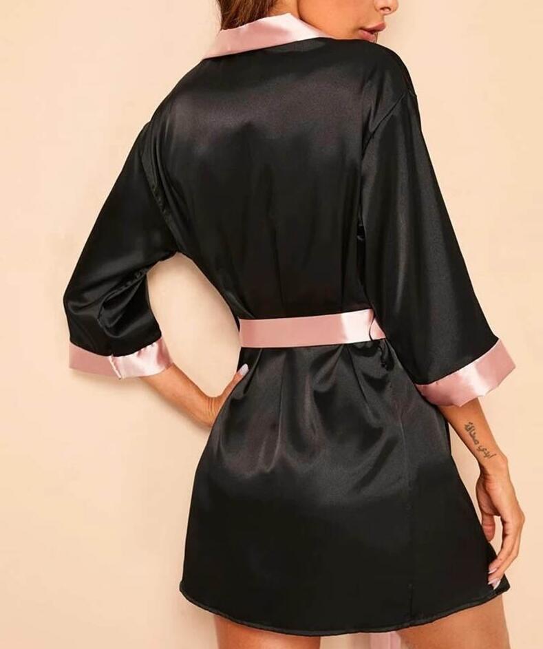 Ice Silk Half Sleeve Belted Bath Robe Mini