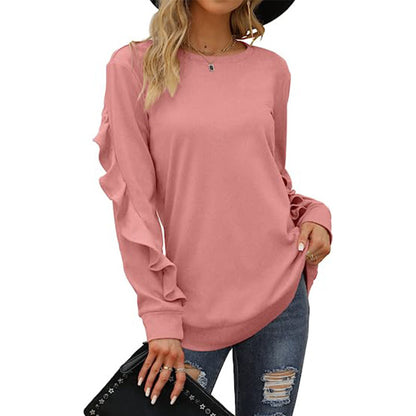 Pleated Lace Frill Long Sleeve Top