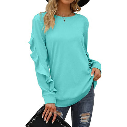 Pleated Lace Frill Long Sleeve Top