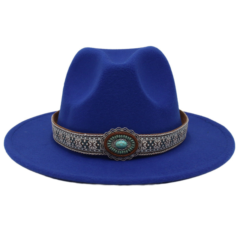 Ethnic Style Turquoise Gem Detail Cotton Fedora