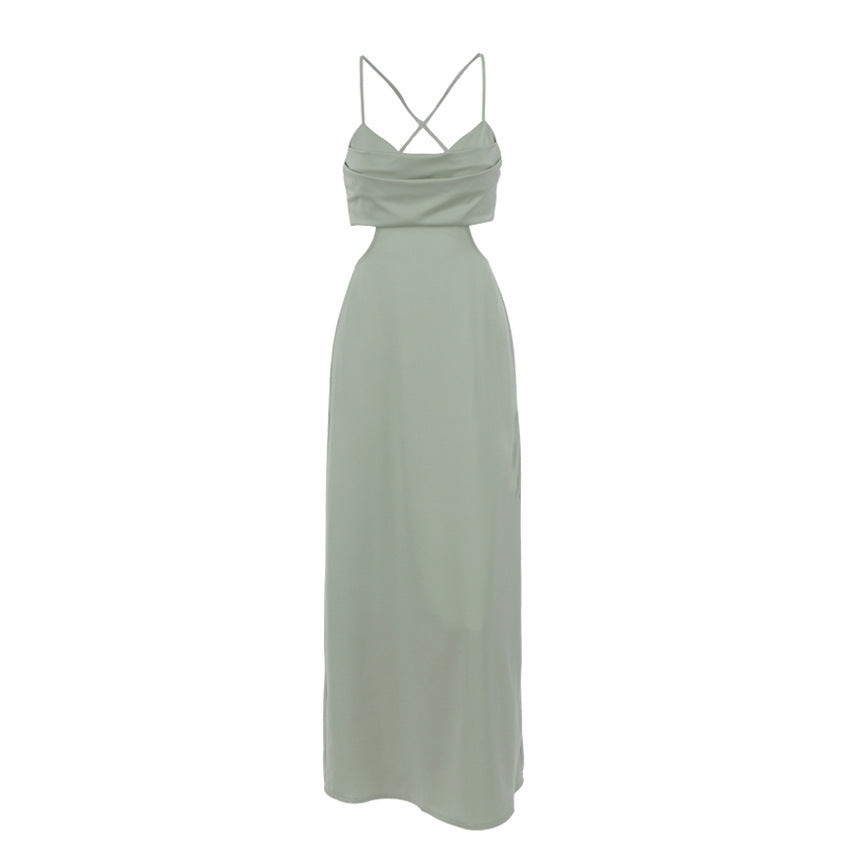 Strappy Fold Over Detail Satin Midaxi Dress