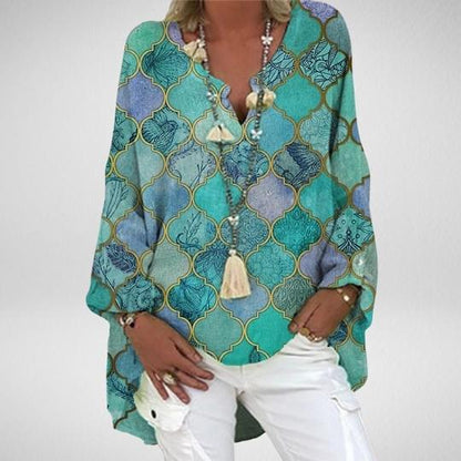 Paisley Indigenous Bohemian Print Open V Neck Shirt