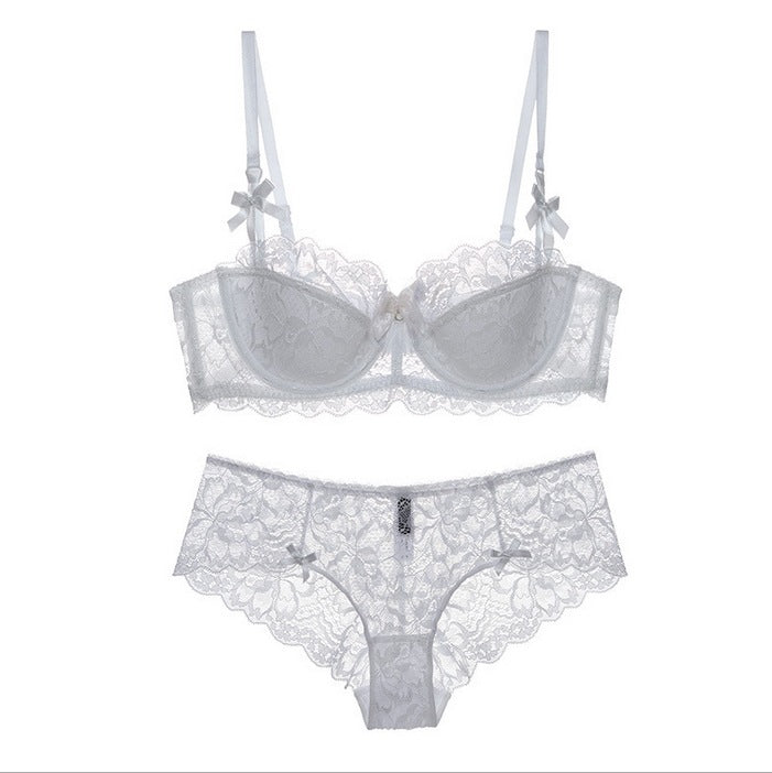 Triple Bow Detail Half Cup Bra Set