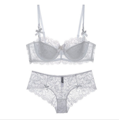 Triple Bow Detail Half Cup Bra Set