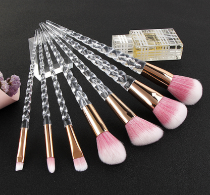 Spot 7 crystal makeup brush transparent spiral handle horn makeup brush makeup tool set new