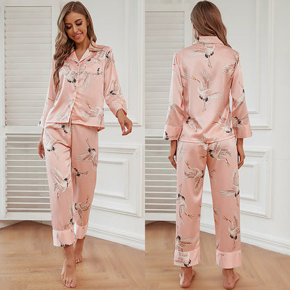 Silk Ice Silk Pajamas Ladies Long Sleeve