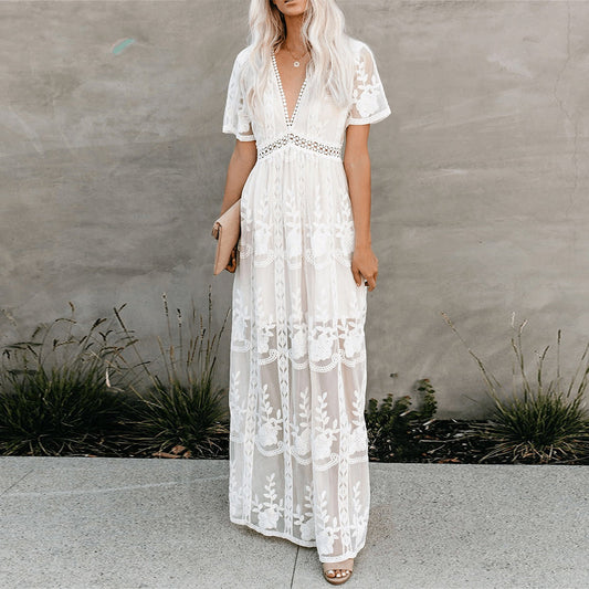 Short Sleeve Lace Embroidery Dress