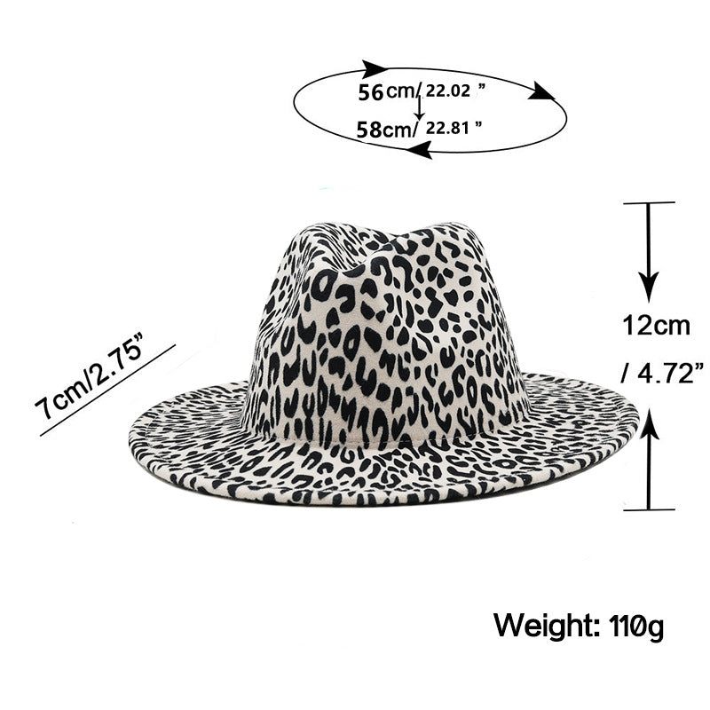 Milky White Leopard Print Woolen Fedora