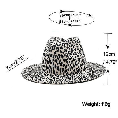 Milky White Leopard Print Woolen Fedora