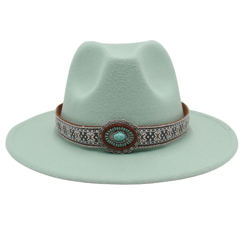 Ethnic Style Turquoise Gem Detail Cotton Fedora