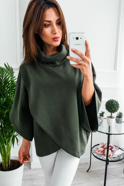 Turtle Neck Batwing Half Loose Sleeve Poncho