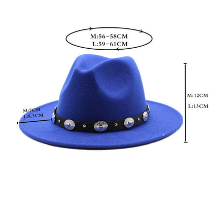 Flat Brim Fedora With Metal Belt