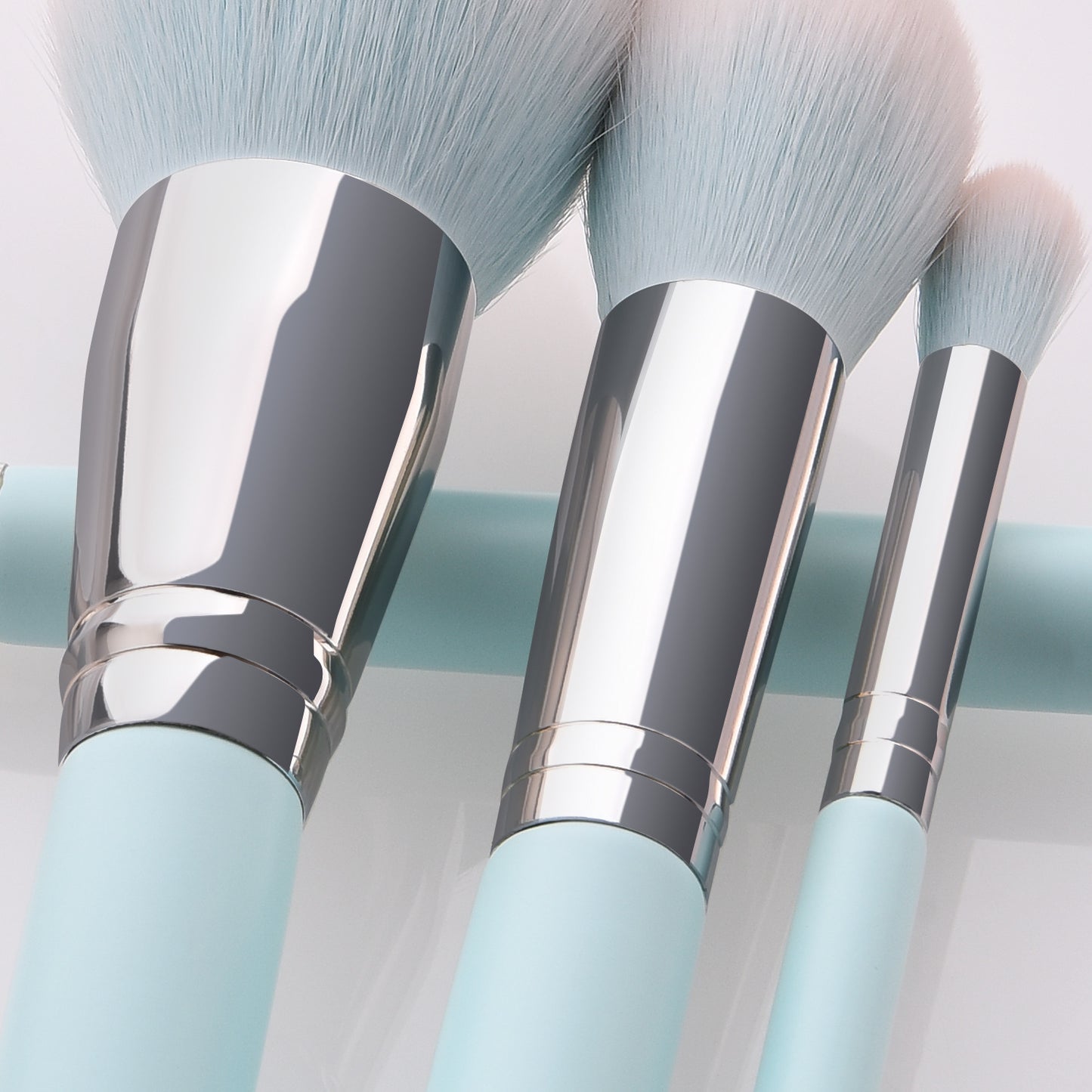 12 light blue makeup brushes