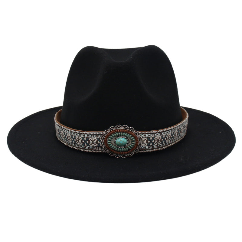 Ethnic Style Turquoise Gem Detail Cotton Fedora