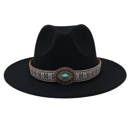 Ethnic Style Turquoise Gem Detail Cotton Fedora